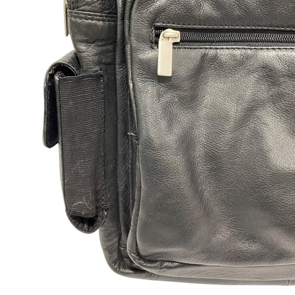 Black Leather Backpack With Multiple Compartments… - image 3